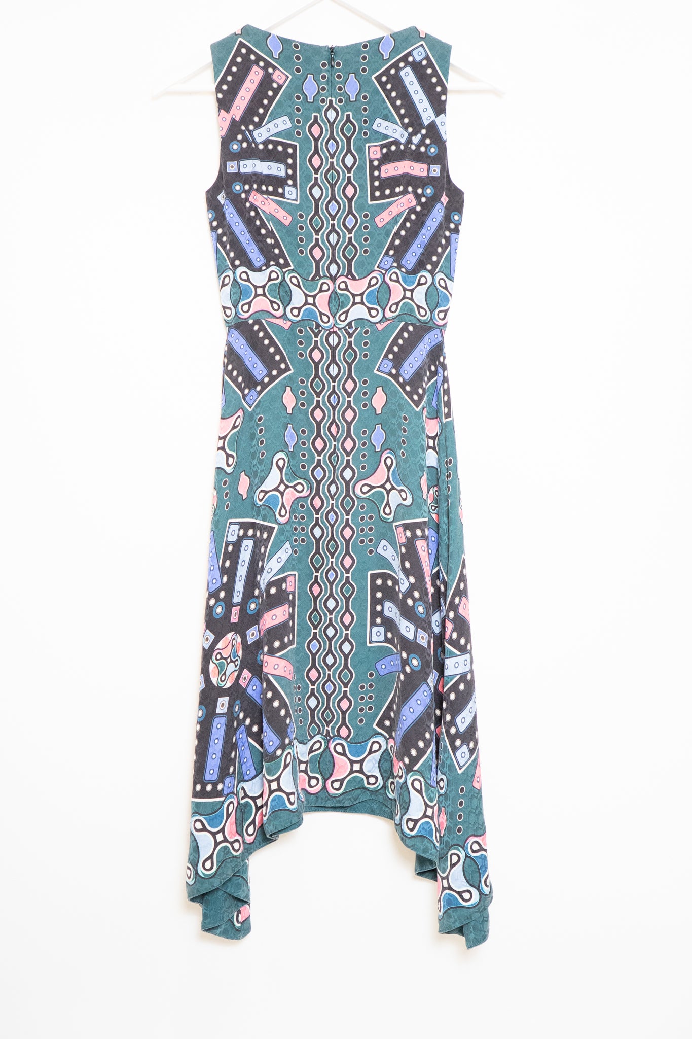 Peter Pilotto Teal Sleeveless Geometric Print Asymmetrical Dress