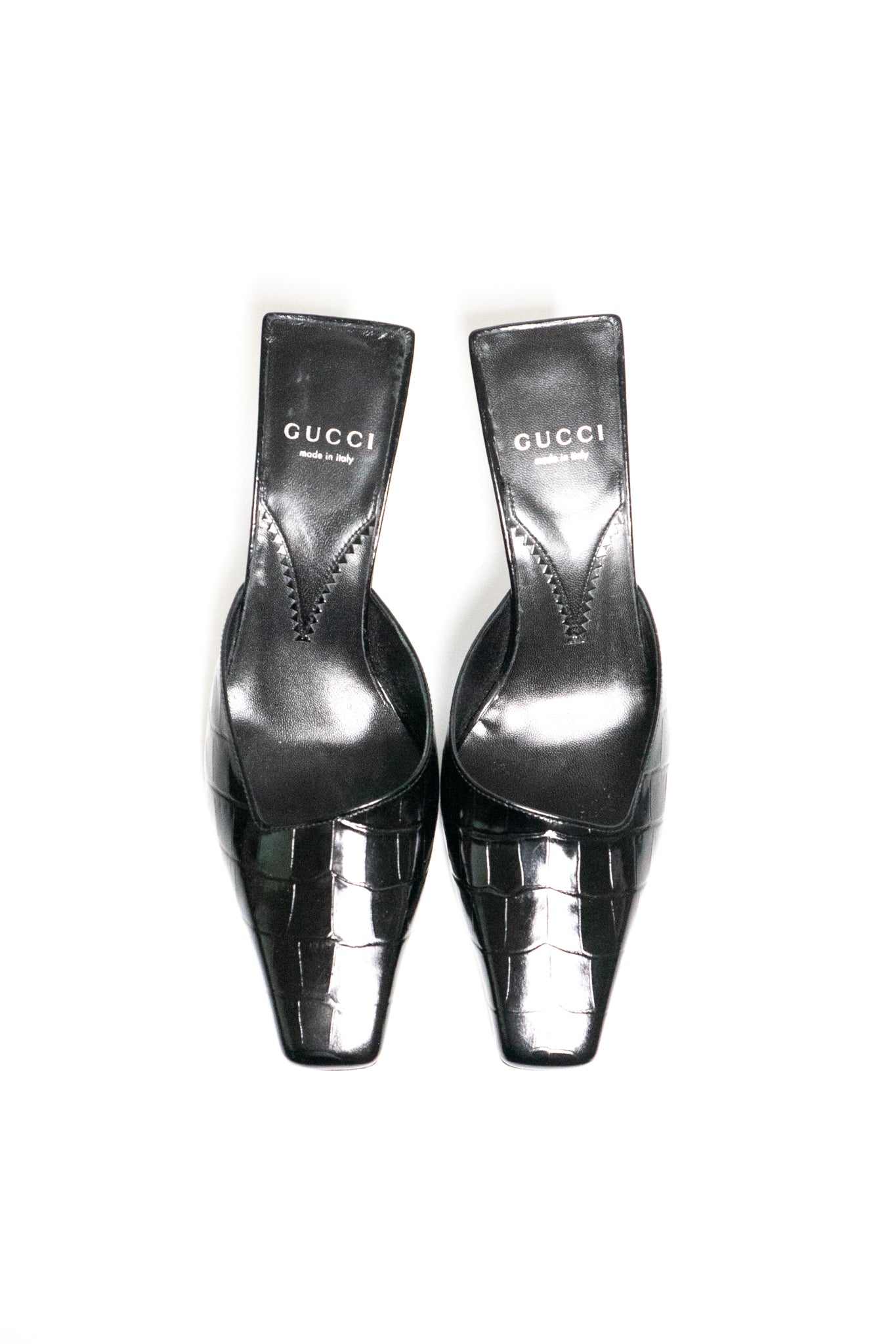 Gucci Mallory 75 Crocodile-Effect Leather Mules