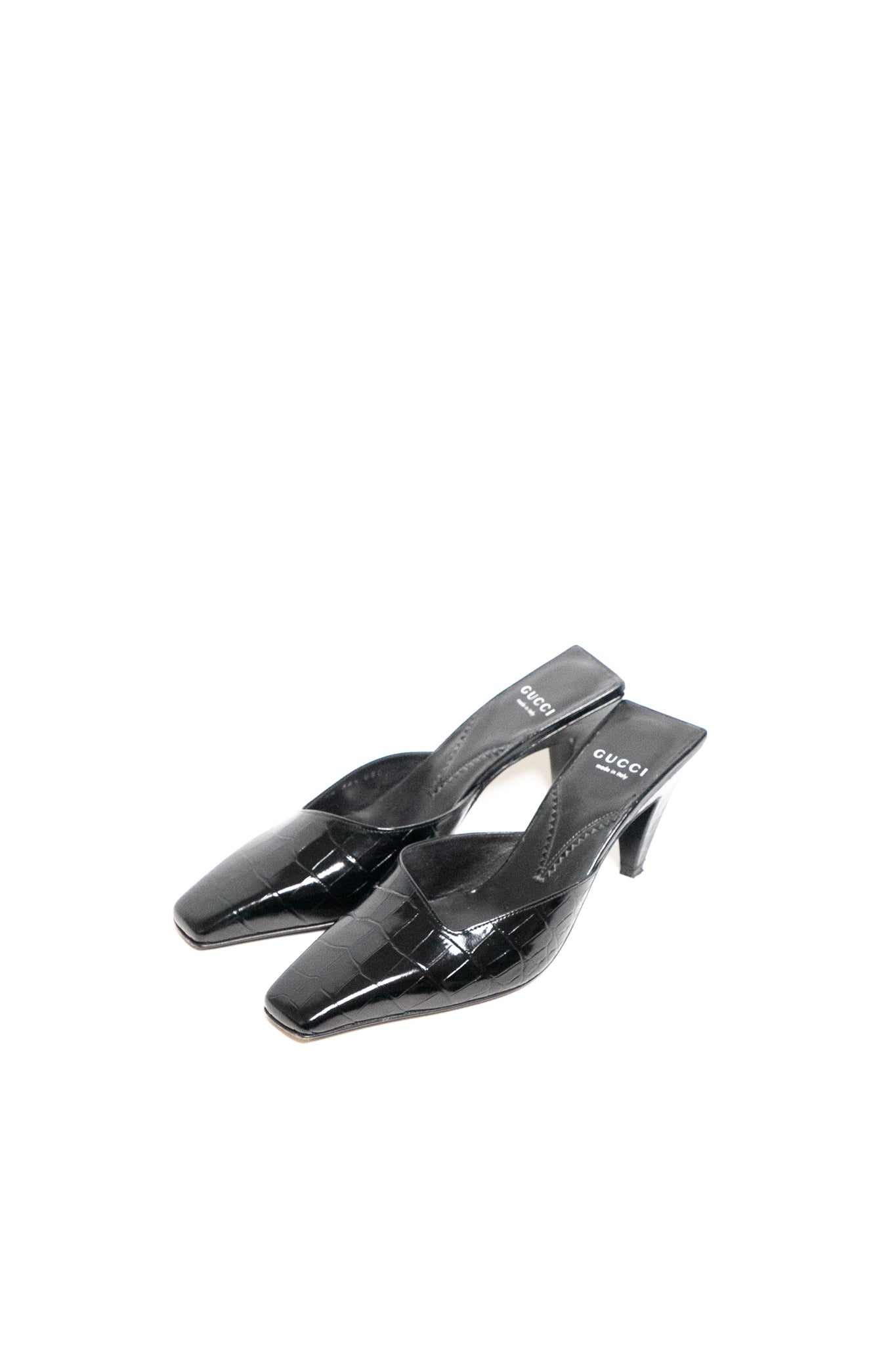 Gucci Mallory 75 Crocodile-Effect Leather Mules
