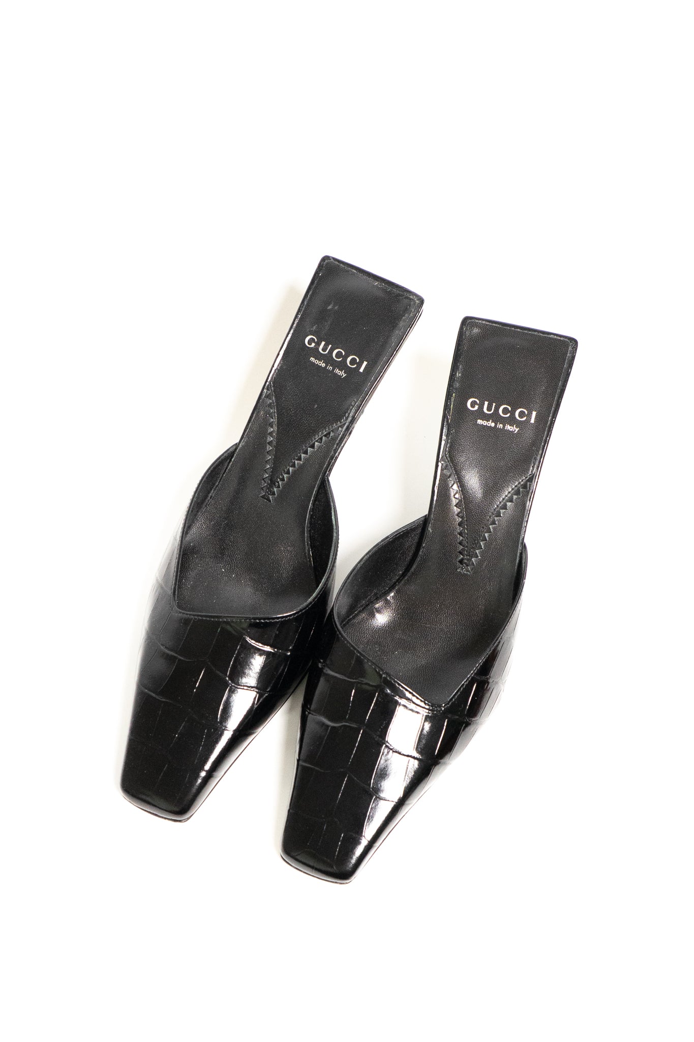 Gucci Mallory 75 Crocodile-Effect Leather Mules