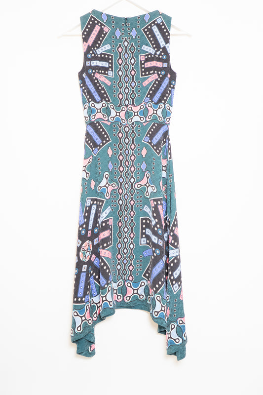Peter Pilotto Teal Sleeveless Geometric Print Asymmetrical Dress