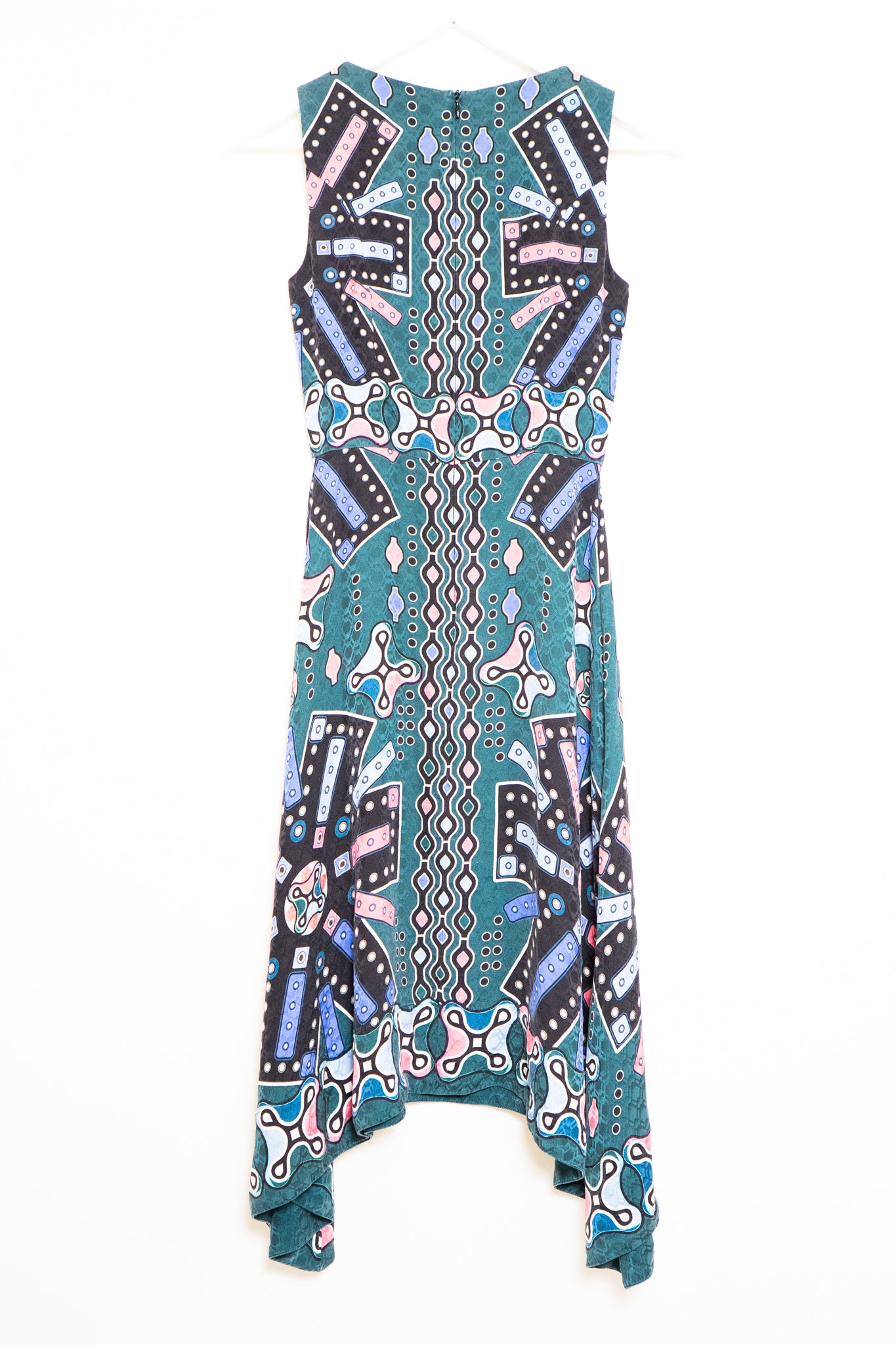 Peter Pilotto Teal Sleeveless Geometric Print Asymmetrical Dress