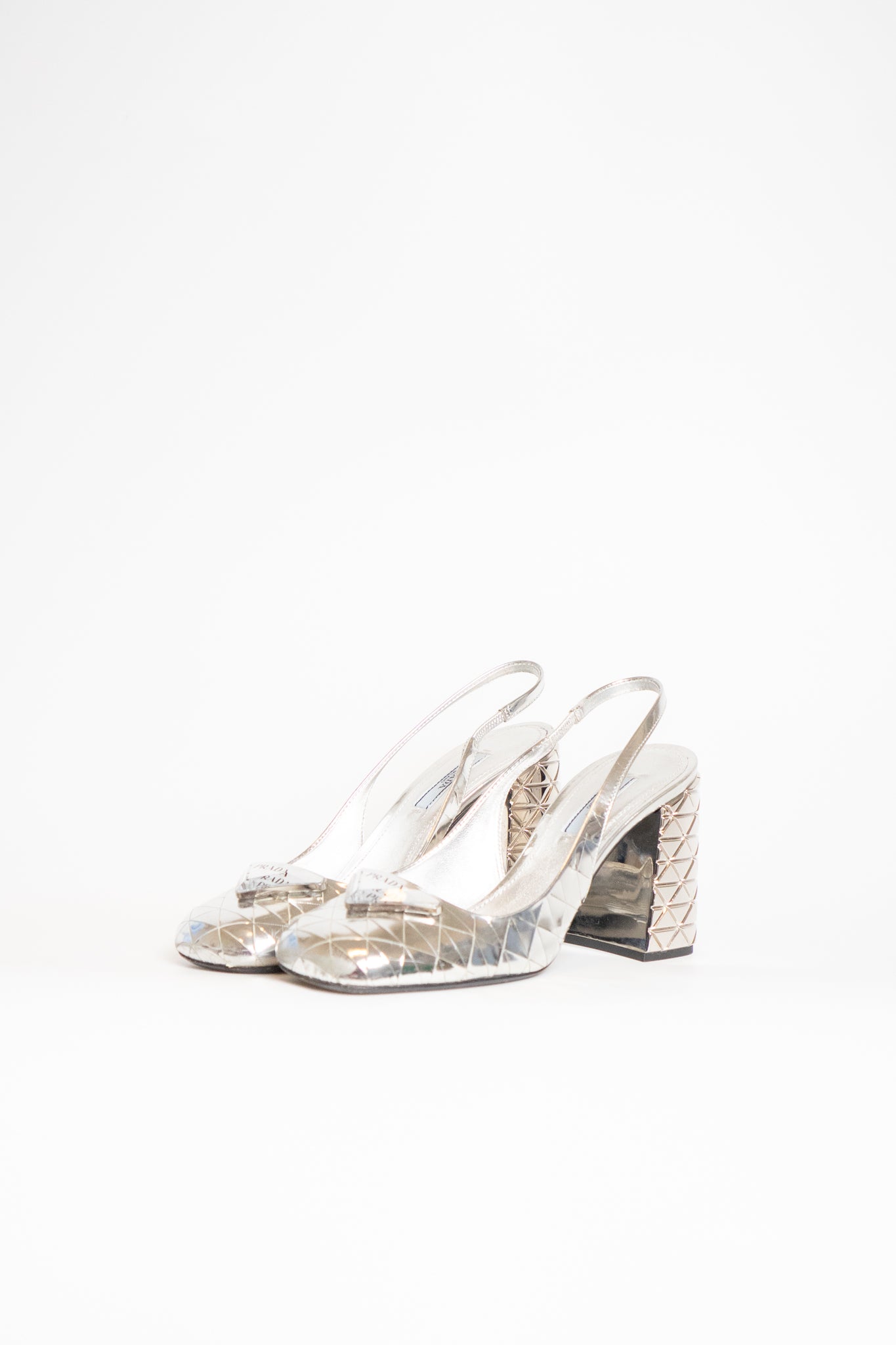Prada Geometric Metallic Logo Triangle Pumps