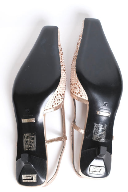 Rare Gucci Beige Crystal-Studded Slingback Mules- MENA Exclusive